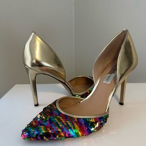 INC International Concepts Gold and Multicolor Sequin Heels